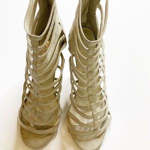 Caged High Heels Beige Suede Heels